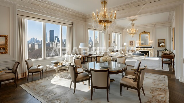 غرفة سفرة بتصاميم عصرية راقية، ديكورات داخلية حديثة لغرفة طعام, اثاث منزلي فاخر, الفن الهندسي المعماري للفنادق والمنتجعات المتميزة في المملكة العربية السعودية