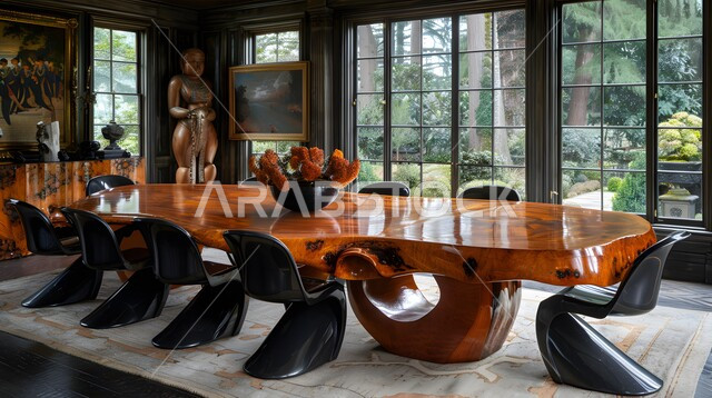 غرفة اجتماعات واسعة مع طاولة محاطة بكراسي، غرف مكتبية بتصاميم وديكورات داخلية فخمة، التصميم العصري الحديث للمكاتب في الشركات السعودية، النوافذ والواجهات الزجاجية