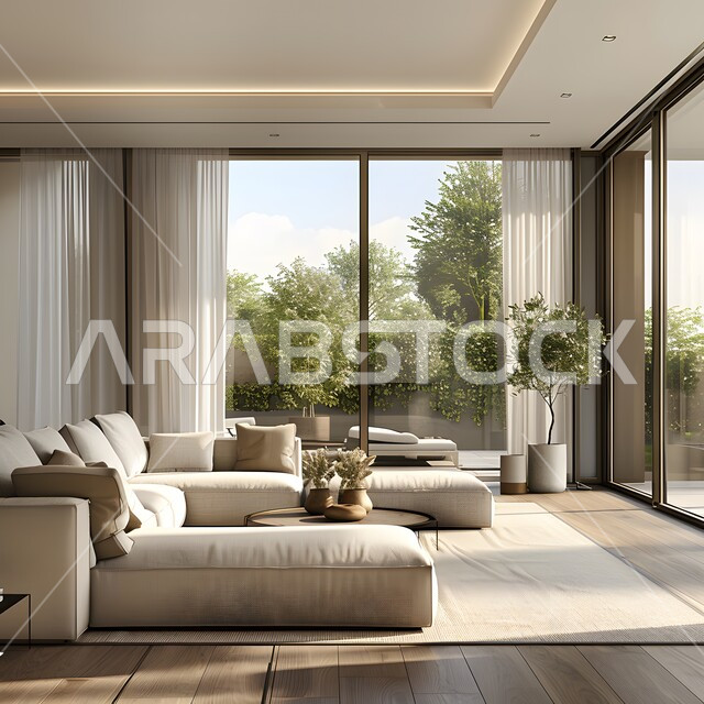 الديكورات الداخلية الراقية للفلل والشقق السكنية في المملكة العربية السعودية، اكسسوارات وتحف عصرية، التصاميم الأنيقة لغرف الجلوس المريحة على الطراز الحديث، غرفة معيشة مع أثاث منزلي فاخر بالألوان الراقية