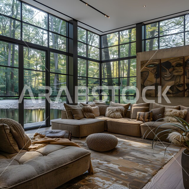 اكسسوارات وتحف عصرية، التصاميم الأنيقة لغرف الجلوس المريحة على الطراز الحديث، غرفة معيشة مع أثاث منزلي فاخر بالألوان الراقية، الديكورات الداخلية الراقية للفلل والشقق السكنية في المملكة العربية السعودية