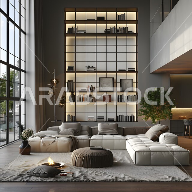 اكسسوارات وتحف عصرية، التصاميم الأنيقة لغرف الجلوس المريحة على الطراز الحديث، غرفة معيشة مع أثاث منزلي فاخر بالألوان الراقية، الديكورات الداخلية الراقية للفلل والشقق السكنية في المملكة العربية السعودية