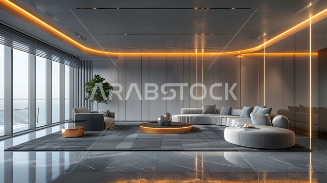 اكسسوارات وتحف عصرية، التصاميم الأنيقة لغرف الجلوس المريحة على الطراز الحديث، غرفة معيشة مع أثاث منزلي فاخر بالألوان الراقية، الديكورات الداخلية الراقية للفلل والشقق السكنية في المملكة العربية السعودية