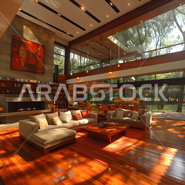 Modern accessories and antiques, elegant designs for comfortable living rooms in modern style, living room with luxury home furniture in elegant colors, high-end interior decorations for villas and residential apartments in Saudi Arabia