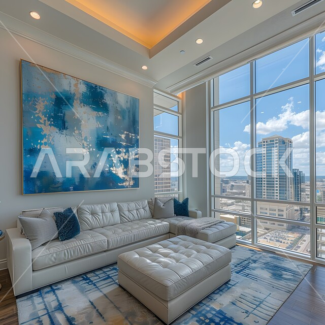 الديكورات الداخلية الراقية للفلل والشقق السكنية في المملكة العربية السعودية، اكسسوارات وتحف عصرية، التصاميم الأنيقة لغرف الجلوس المريحة على الطراز الحديث، غرفة معيشة مع أثاث منزلي فاخر بالألوان الراقية