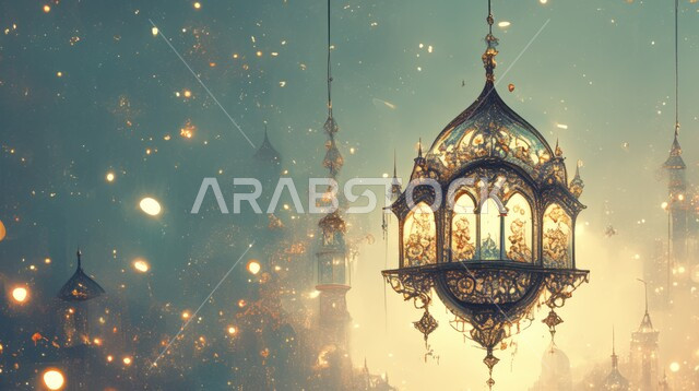 فوانيس معلقة مصابيح عربية تقليدية زينة وديكور وأنوار الاحتفال بالمناسبات والأعياد الدينية الإسلامية, الاستعداد لاستقبال الشهر الفضيل, البهجة بقدوم رمضان المبارك, الأجواء الروحانية في الأيام الفضيلة, شهر العبادة والتقرب من الله تعالى.
