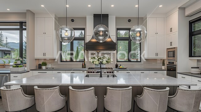  أدوات منزلية حديثة ومتطورة، تصاميم وديكورات داخلية للمطابخ العربية الفاخرة في المملكة العربية السعودية, مطبخ راقي بألوان راقية, الفن الهندسي المعماري على الطراز الحديث