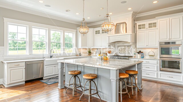  أدوات منزلية حديثة ومتطورة، تصاميم وديكورات داخلية للمطابخ العربية الفاخرة في المملكة العربية السعودية, مطبخ راقي بألوان راقية, الفن الهندسي المعماري على الطراز الحديث