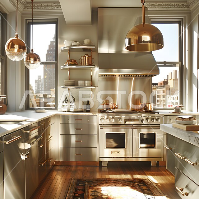 التصميم العصري للمطابخ الفاخرة في المملكة العربية السعودية، التحف والأكسسوارات المنزلية، الفن الهندسي المعماري للفلل والشقق السكنية، ديكور داخلي راقي لمطبخ أنيق