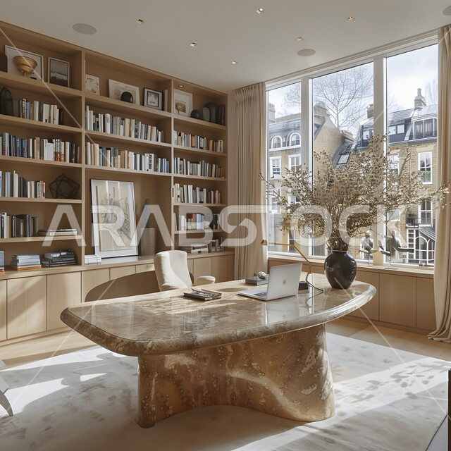 ديكورات راقية وتصاميم داخلية على الطراز الحديث, تجهيزات مكتبية حديثة بأثاث أنيق ومريح، تصميم عصري لمكاتب شركات المملكة العربية السعودية, واجهات زجاجية ضخمة في مكتب العمل