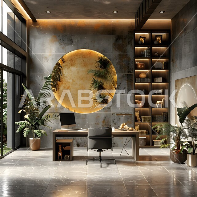 ديكورات راقية وتصاميم داخلية على الطراز الحديث, تجهيزات مكتبية حديثة بأثاث أنيق ومريح، تصميم عصري لمكاتب شركات المملكة العربية السعودية, واجهات زجاجية ضخمة في مكتب العمل