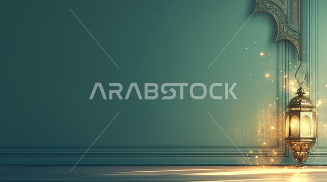 فانوس مزخرف معدني مضيء, ديكورات وزينة و أنوار، الاحتفال بالمناسبات و الأعياد الدينية الإسلامية, البهجة بقدوم رمضان المبارك, أضواء و مصابيح عربية تقليدية, الأجواء الروحانية في الأيام الفضيلة, الاستعداد لاستقبال الشهر الفضيل، خلفية خضراء