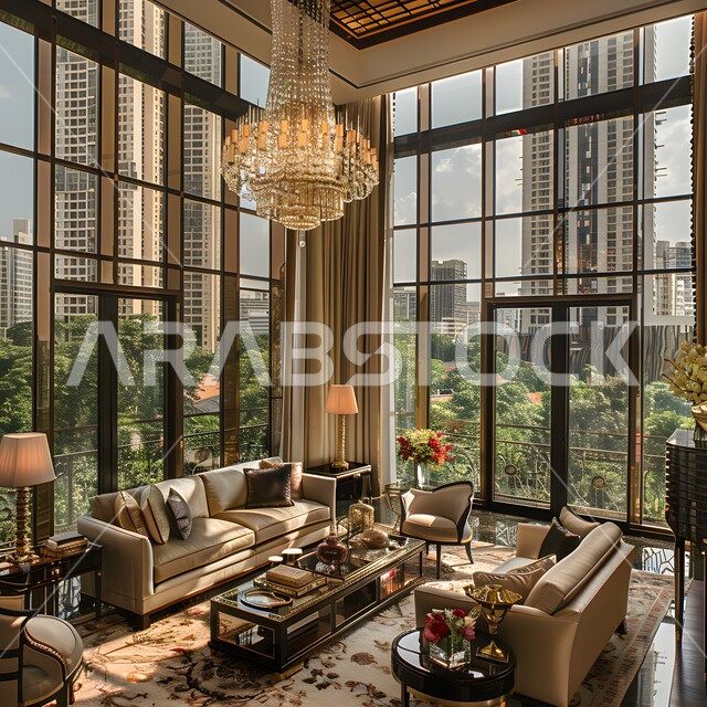  التصاميم الأنيقة لغرف الجلوس المريحة على الطراز الحديث، غرفة معيشة مع أثاث منزلي فاخر بالألوان الراقية، الديكورات الداخلية الراقية للفلل والشقق السكنية في المملكة العربية السعودية، اكسسوارات وتحف عصرية