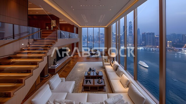 الديكورات الداخلية الراقية للفلل والشقق السكنية في المملكة العربية السعودية، اكسسوارات وتحف عصرية، التصاميم الأنيقة لغرف الجلوس المريحة على الطراز الحديث، غرفة معيشة مع أثاث منزلي فاخر بالألوان الراقية