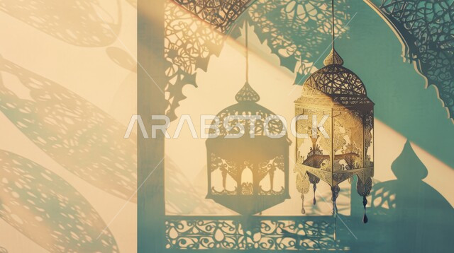 زينة وديكورات رمضان المبارك، فانوس عربي مزخرف بطريقة معقدة ، الأجواء الروحانية المتميزة، البهجة بقدوم شهر الخير، الاحتفال بالمناسبات والأعياد الدينية في المملكة العربية السعودية، خلفية رمضانية