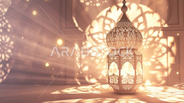 زينة وديكورات رمضان المبارك، فانوس عربي مزخرف بطريقة معقدة ، الأجواء الروحانية المتميزة، البهجة بقدوم شهر الخير، الاحتفال بالمناسبات والأعياد الدينية في المملكة العربية السعودية، خلفية رمضانية