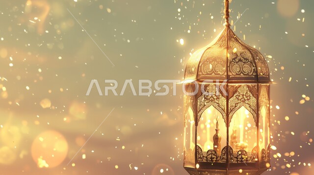 زينة وديكورات رمضان المبارك، فانوس عربي مزخرف بطريقة معقدة ، الأجواء الروحانية المتميزة، البهجة بقدوم شهر الخير، الاحتفال بالمناسبات والأعياد الدينية في المملكة العربية السعودية، خلفية رمضانية