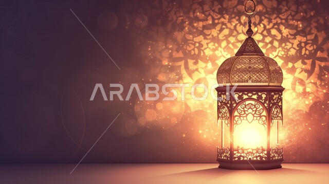 زينة وديكورات رمضان المبارك، فانوس عربي مزخرف بطريقة معقدة ، الأجواء الروحانية المتميزة، البهجة بقدوم شهر الخير، الاحتفال بالمناسبات والأعياد الدينية في المملكة العربية السعودية، خلفية رمضانية