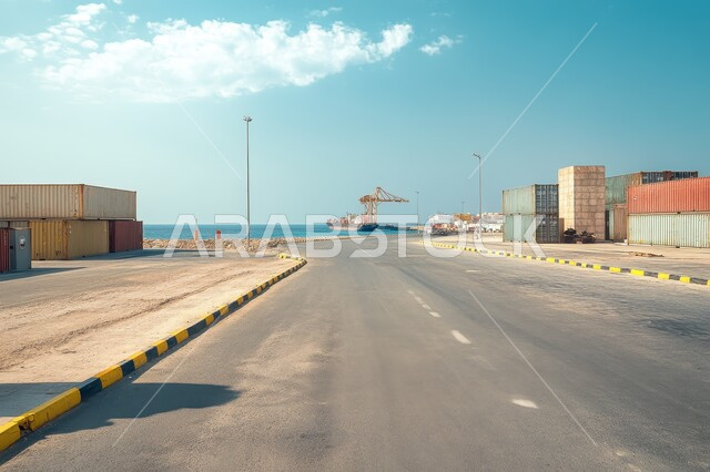 Maritime economy for transporting and receiving storage containers, trading local goods and products via ships at sea, port shipping goods and commercial containers, importing and exporting goods in the Kingdom of Saudi Arabia.