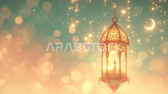 الاستعداد لاستقبال الشهر الفضيل، البهجة بقدوم رمضان المبارك، فانوس مزخرف معدني مضيء معلق, ديكورات وزينة و أنوار، الاحتفال بالمناسبات و الأعياد الدينية الإسلامية, أضواء و مصابيح عربية تقليدية, الأجواء الروحانية في الأيام الفضيلة, خلفية رمضانية
