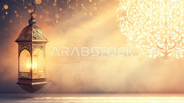 الاستعداد لاستقبال الشهر الفضيل، البهجة بقدوم رمضان المبارك، فانوس مزخرف معدني مضيء معلق, ديكورات وزينة و أنوار، الاحتفال بالمناسبات و الأعياد الدينية الإسلامية, أضواء و مصابيح عربية تقليدية, الأجواء الروحانية في الأيام الفضيلة, خلفية رمضانية