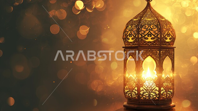 الاستعداد لاستقبال الشهر الفضيل، البهجة بقدوم رمضان المبارك، فانوس مزخرف معدني مضيء معلق, ديكورات وزينة و أنوار، الاحتفال بالمناسبات و الأعياد الدينية الإسلامية, أضواء و مصابيح عربية تقليدية, الأجواء الروحانية في الأيام الفضيلة, خلفية رمضانية