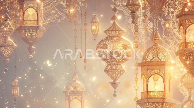 الاستعداد لاستقبال الشهر الفضيل، البهجة بقدوم رمضان المبارك، فانوس مزخرف معدني مضيء معلق, ديكورات وزينة و أنوار، الاحتفال بالمناسبات و الأعياد الدينية الإسلامية, أضواء و مصابيح عربية تقليدية, الأجواء الروحانية في الأيام الفضيلة, خلفية رمضانية