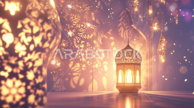 الاستعداد لاستقبال الشهر الفضيل، البهجة بقدوم رمضان المبارك، فانوس مزخرف معدني مضيء معلق, ديكورات وزينة و أنوار، الاحتفال بالمناسبات و الأعياد الدينية الإسلامية, أضواء و مصابيح عربية تقليدية, الأجواء الروحانية في الأيام الفضيلة, خلفية رمضانية 
