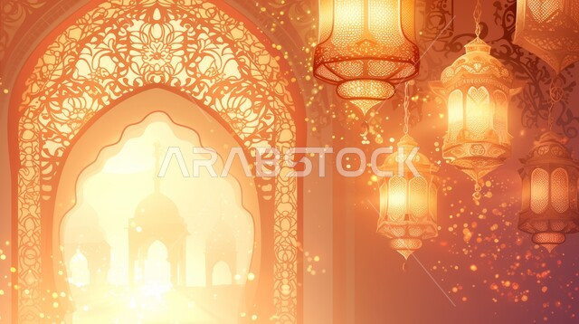 الفرح بقدوم شهر الخير, رسوم توضيحية ثلاثية الابعاد للمآذن والقبب للمساجد الإسلامية، الديكورات والتصاميم الهندسية المميزة لاكسسوارات رمضان المبارك، زينة الاعياد والمناسبات الدينية، العبادة والتقرب إلى الله تعالى