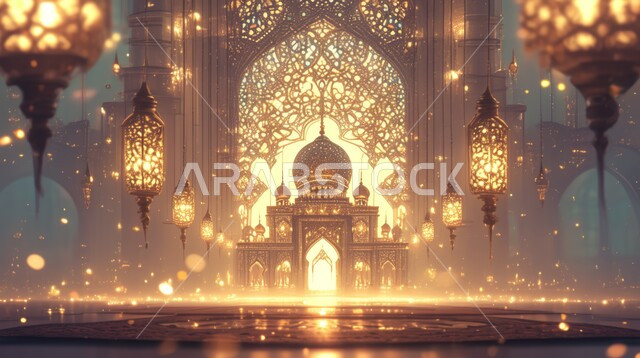 الفرح بقدوم شهر الخير, رسوم توضيحية ثلاثية الابعاد للمآذن والقبب للمساجد الإسلامية، الديكورات والتصاميم الهندسية المميزة لاكسسوارات رمضان المبارك، زينة الاعياد والمناسبات الدينية، العبادة والتقرب إلى الله تعالى