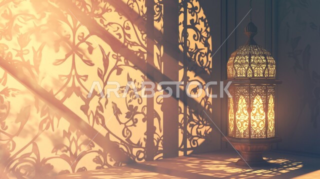 Traditional Islamic lights, antiques and decorations, traditional Arabic lanterns decorated with lights, Ramadan lighting and decorations, celebrating the arrival of the month of goodness and blessings, spiritual religious Ramadan atmosphere