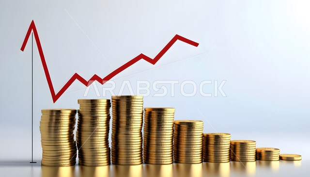 نجاح الاستثمارات و تمويل المشاريع والأعمال, ارتفاع اسهم البورصة العالمية, الاستثمار والفوائد العائدة، صورة مقربة لعملة معدنية فوق بعضها, التوفير وادخار الأموال, مفهوم النمو الاقتصادي والارباح المالية