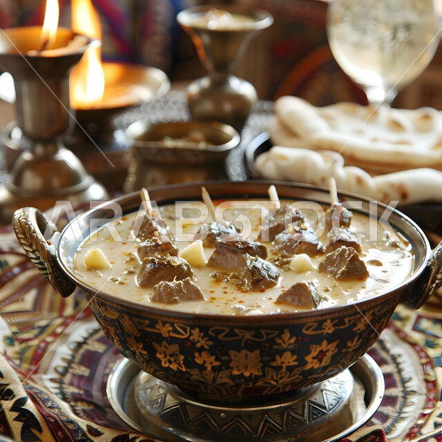 طاجن لحم بالمرق والتوابل والأعشاب الطازجة، أكلات عربية تقليدية شعبية, وجبات الأطعمة الصحية الشهية، مطاعم للمأكولات الشرقية في السعودية, وصفات وأطباق طعام لذيذة غنية بالنكهات