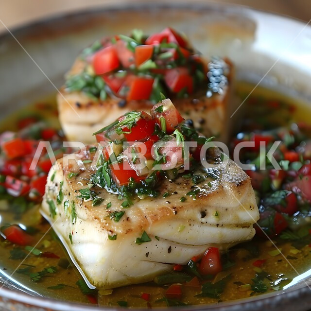 أسماك مطبوخة مع الخضروات والبهارات الغنية بالنكهات، طبق من قطع السمك المشوية مع الصلصة الحارة، المأكولات البحرية الشهية، وجبات وأطباق شعبية، وصفات الاطعمة التقليدية، فنون تقديم الطعام في مطاعم المملكة العربية السعودية