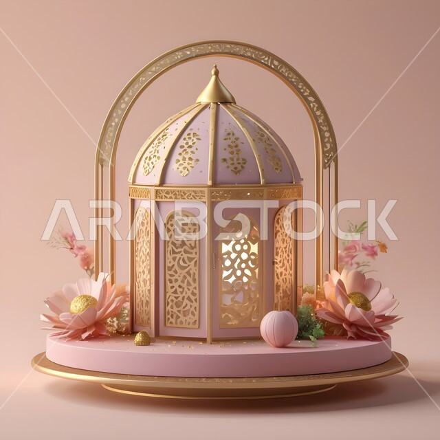 العادات والتقاليد العربية لزينة رمضان المبارك، اكسسوارات وديكورات وتحف المناسبات الدينية، الأجواء الروحانية الرمضانية، فانوس معدني مزخرف مضيئ، التهنئة بمناسبة الأعياد الإسلامية، البهجة بقدوم شهر الخير والبركة، خلفية بيج