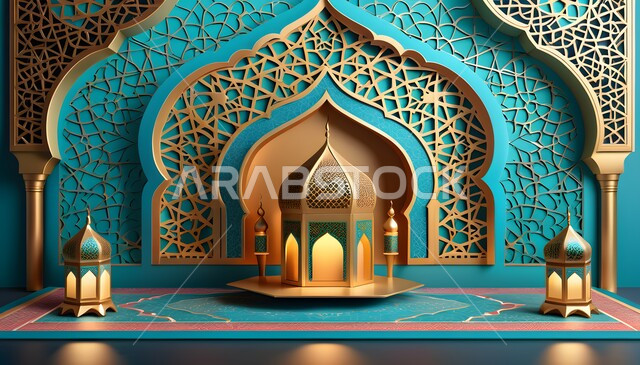 الاستعداد لقدوم شهر رمضان المبارك, الفن الهندسي على الطراز العربي الاسلامي, العبادة والتقرب إلى الله، نداء المسلمين لآداء الصلوات والفرائض، ديكورات وتصاميم مزخرفة للمناسبات الدينية