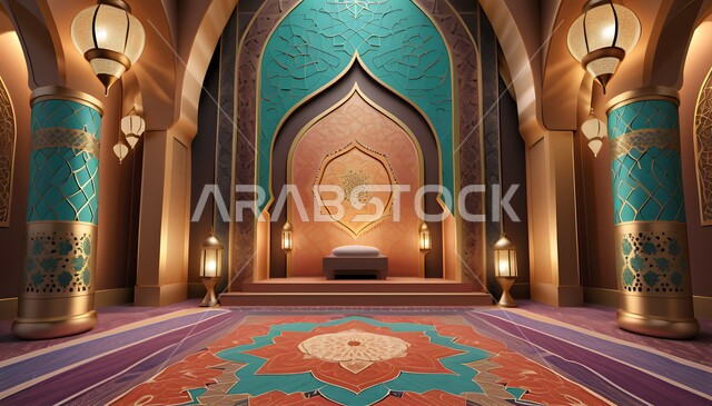 الفن الهندسي المعماري لبناء المساجد في المملكة العربية السعودية, زخارف عربية اسلامية, العبادة والتقرب إلى الله، نداء المسلمين لآداء الصلوات والفرائض، خلفيات وديكورات رمضانية، فوانيس ذهبية مضيئة