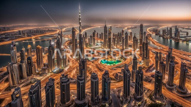 بناء مستقبل حضاري متطور في دبي، المنشآت والمباني التجارية الشاهقة، الفنون والتصاميم المعمارية الحديثة، الأبراج وناطحات السحاب في الامارات العربية المتحدة، منظر تخيلي مستقبلي للتقدم والنمو العمراني، تحسين وتطوير البنية التحتية