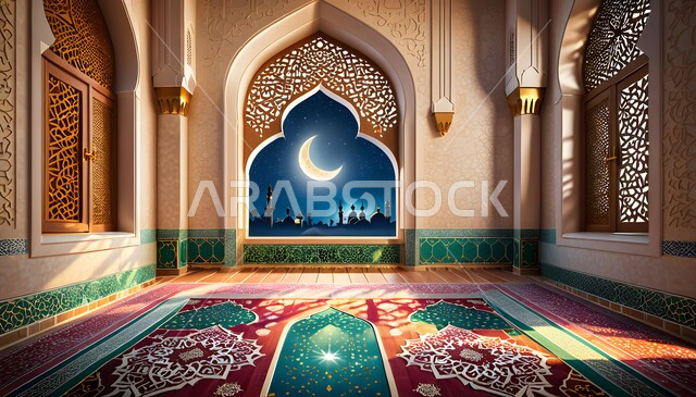 منظر الهلال في السماء, ديكورات وتصاميم متميزه على الطراز الاسلامي, الفن الهندسي المعماري لبناء المساجد في المملكه العربيه السعوديه, أماكن لأداء الفرائض الدينية