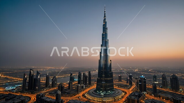 Towers, buildings and high-rise commercial facilities, an imaginative future view of urban progress and growth, arts and modern architectural engineering designs for skyscrapers in the Kingdom of Saudi Arabia, a Saudi future vision 2030, the concept of architectural engineering development in the city of Riyadh.