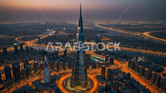 Towers, buildings and high-rise commercial facilities, an imaginative future view of urban progress and growth, arts and modern architectural engineering designs for skyscrapers in the Kingdom of Saudi Arabia, a Saudi future vision 2030, the concept of architectural engineering development in the city of Riyadh.