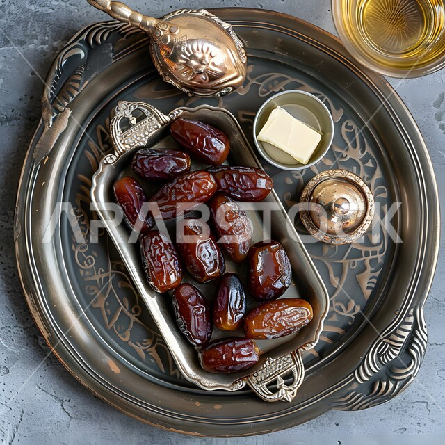 ضيافة رمضانية لذيذة، رطب من نخيل المملكة العربية السعودية، محاصيل ومنتجات زراعية محلية وطنية سعودية، صورة مقربة لطبق مليء بالتمر الصحي الطازج, وجبة ذات قيمة غذائية عالية