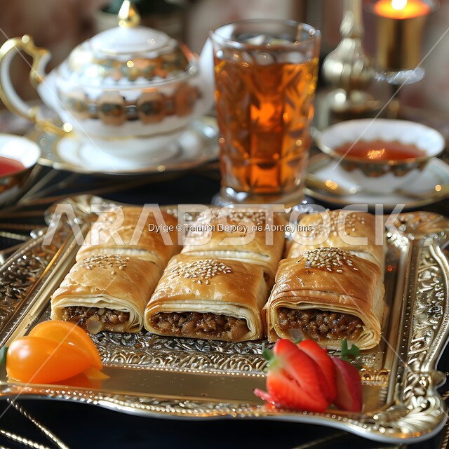 قطع من فطيرة اللحم الساخنة، إتقان مهارة إعداد المخبوزات والمعجنات في مطابخ المملكة، طبق من الفطائر الصحية المخبوزة الشهية، فن تقديم الأطباق في مطاعم السعودية، وصفات البرك باللحمة اللذيذة، وجبات فطور مغذية ومشبعة، استخدام رقائق العجين