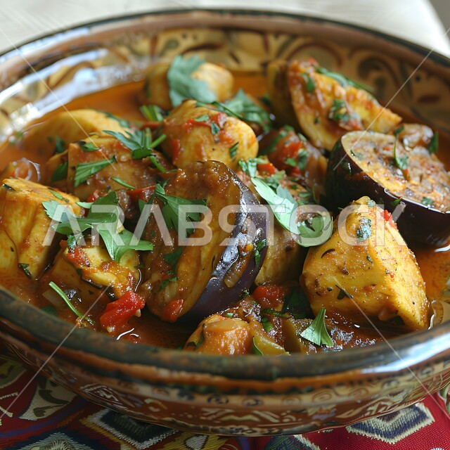  وصفات غداء تقليدي في مطاعم المملكة العربية السعودية، طبق من الباذنجان المطبوخ بالخضار مع الصلصة الحارة، أطعمة وأطباق شهيرة في المطبخ السعودي، أكلات شعبية عربية خليجية، وجبات الخضروات الصحية والغنية بالفيتامينات