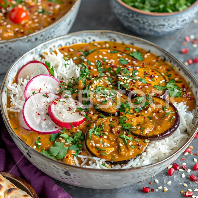  وصفات غداء تقليدي في مطاعم المملكة العربية السعودية، طبق من الباذنجان المطبوخ بالخضار مع الصلصة الحارة، أطعمة وأطباق شهيرة في المطبخ السعودي، أكلات شعبية عربية خليجية، وجبات الخضروات الصحية والغنية بالفيتامينات