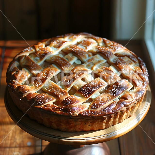 فن الطهي والخبز وإعداد الحلويات, فطيرة تفاح طازجة مزينة بالسكر المرشوش, فنون تقديم الطعام في المملكة العربية السعودية, حلا شرقي تقليدي, وصفات المخبوزات والفطائر الشهية, أطباق الحلوى اللذيذة بالفواكه