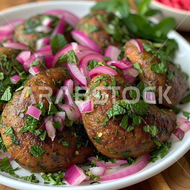 كرات اللحم المشوية بالبصل الأحمر والأعشاب، وجبة ذات قيمة غذائية عالية، فنون التقديم في مطاعم ومطابخ المملكة العربية السعودية، أطباق من المأكولات العربية التقليدية الشعبية، وصفات طعام شهية صحية لذيذة