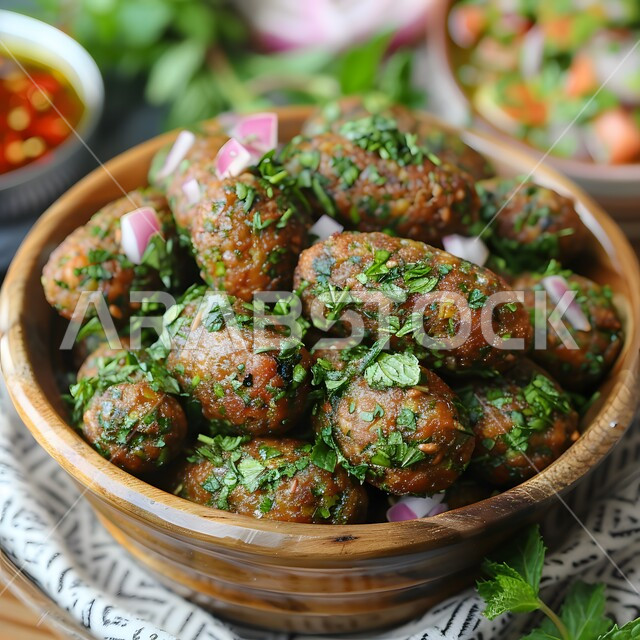كرات اللحم المشوية بالبصل الأحمر والأعشاب، وجبة ذات قيمة غذائية عالية، فنون التقديم في مطاعم ومطابخ المملكة العربية السعودية، أطباق من المأكولات العربية التقليدية الشعبية، وصفات طعام شهية صحية لذيذة