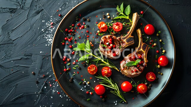 الأطباق و الوجبات الشهية, الأساليب الفنية في التقديم في مطاعم المملكة العربية السعودية, مأكولات شرقية تقليدية, وصفات الطعام السريعة و اللذيذة, صورة مقربة لطبق شرائح لحم الضأن المشوية مع الخضار