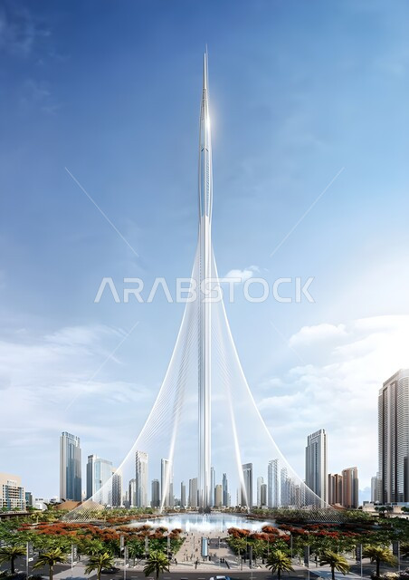 بناء مدن ذكية ومستقبل حضاري ومتطور، منظر تخيلي مستقبلي للتقدم و النمو العمراني في مدينة جدة، المباني والمنشآت التجارية الشاهقة في المملكة العربية السعودية، رؤية سعودية مستقبلية 2030، الفن الهندسي المعماري للأبراج وناطحات السحاب