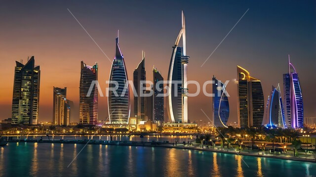 بناء مستقبل حضاري ومتطور, الفن الهندسي المعماري للأبراج وناطحات السحاب, منظر تخيلي مستقبلي للتقدم و النمو العمراني, المباني والمنشآت التجارية الشاهقة في المملكة العربية السعودية, رؤية سعودية مستقبلية 2030